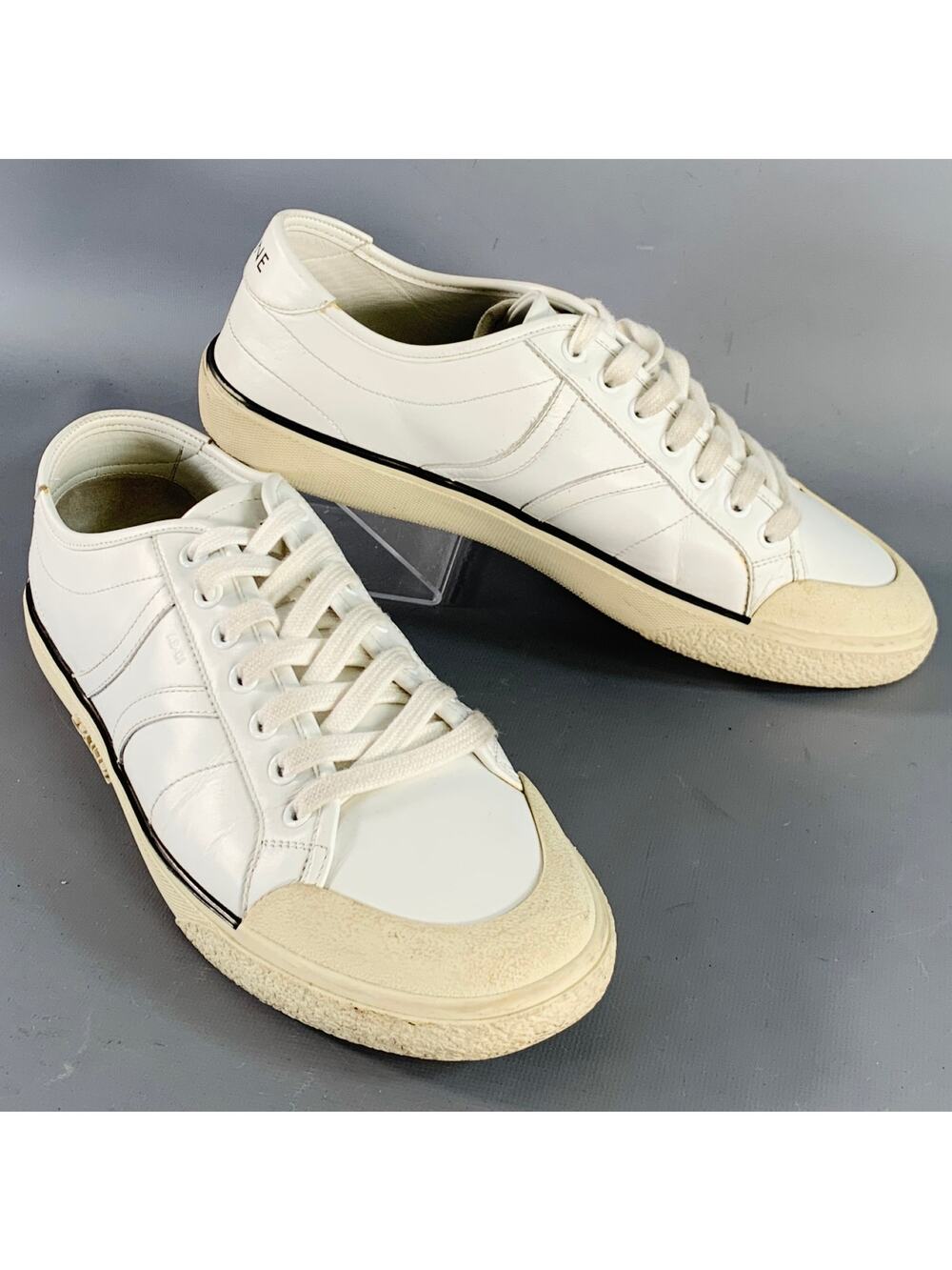 CELINE Size 8 White Leather Low Top Lace-Up Sneakers